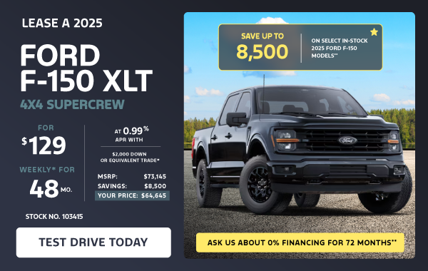 Lease a 2025 Ford F-150 XLT 4X4 SuperCrew for $129 weekly*