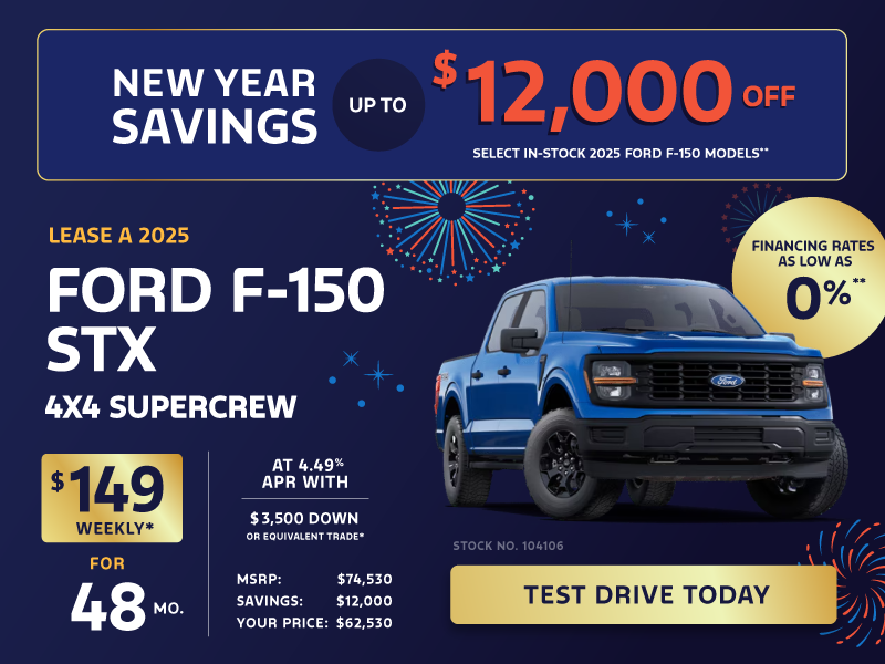 Lease a 2025 Ford F-150 STX 4X4 SuperCrew for $149 weekly*