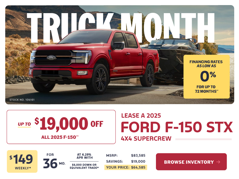 Lease a 2025 Ford F-150 STX 4X4 SuperCrew for $149 weekly*