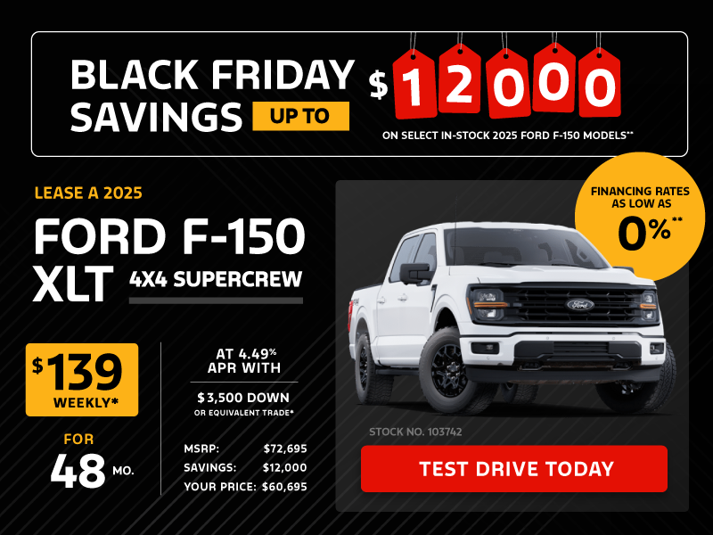 Lease a 2025 Ford F-150 XLT 4X4 SuperCrew for $139 weekly*