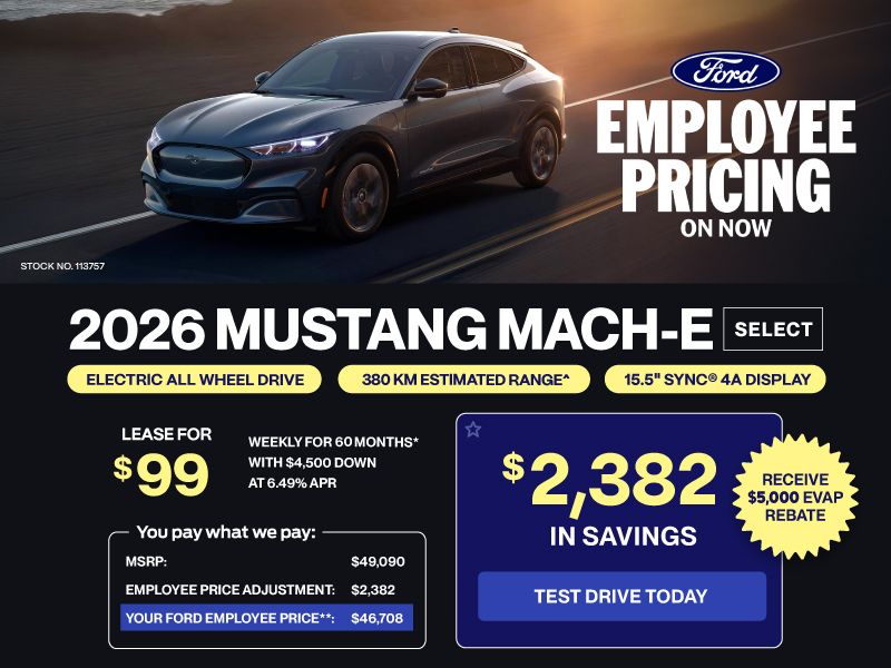 Lease a 2026 Ford Mustang Mach-E Select eAWD for $99 weekly*