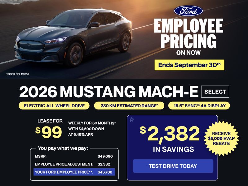 Lease a 2026 Ford Mustang Mach-E Select eAWD for $99 weekly*