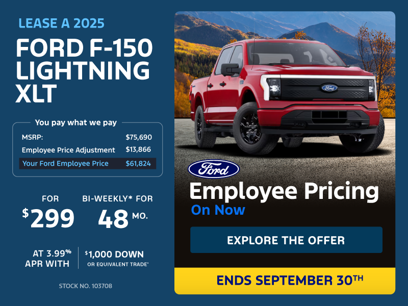 Lease a 2025 Ford F-150 Lightning XLT 4X4 SuperCrew for $299 bi-weekly*