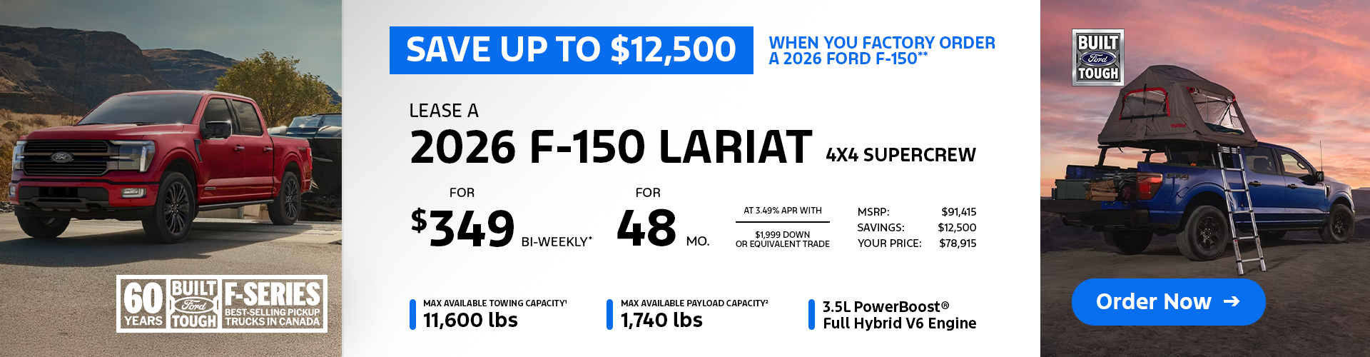 Lease a 2026 Ford F-150 Lariat 4X4 SuperCrew for $349 bi-weekly*