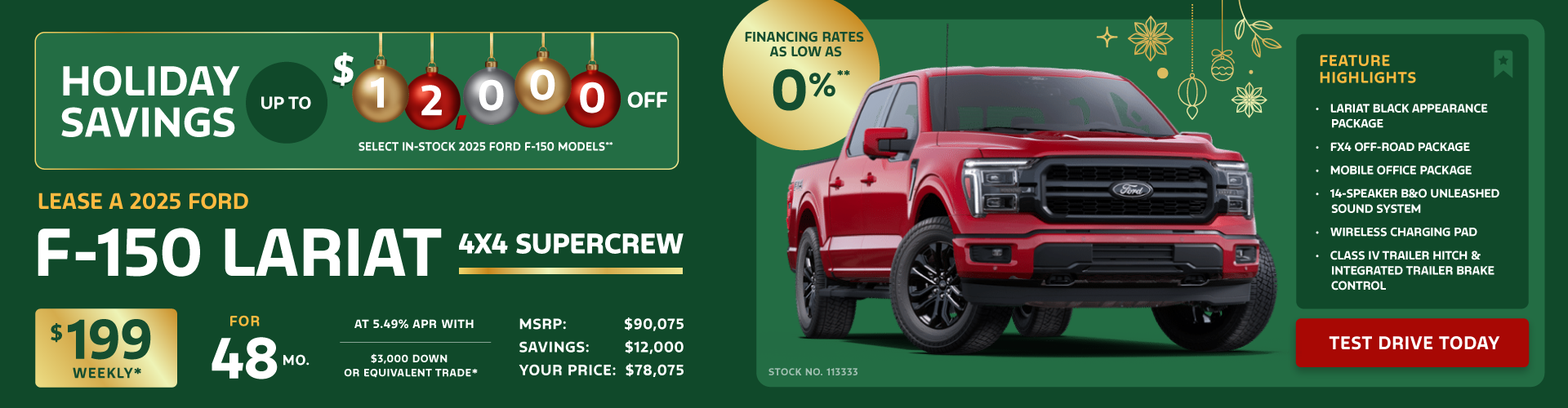 Lease a 2025 Ford F-150 Lariat 4X4 SuperCrew for $199 weekly*