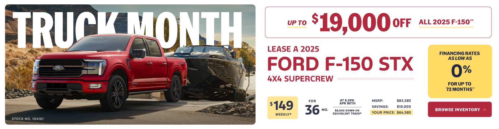 Lease a 2025 Ford F-150 STX 4X4 SuperCrew for $149 weekly*