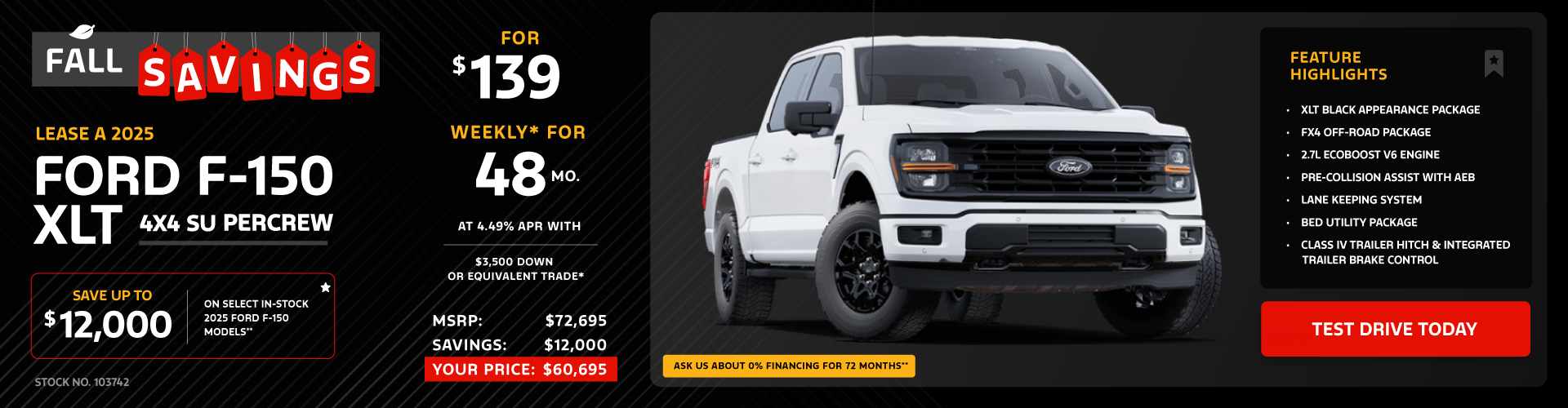 Lease a 2025 Ford F-150 XLT 4X4 SuperCrew for $139 weekly*