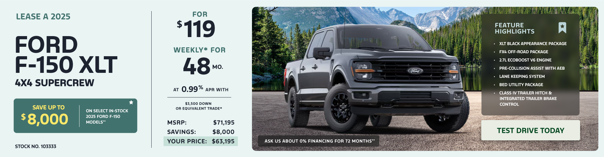 Lease a 2025 Ford F-150 XLT 4X4 SuperCrew for $119 weekly*