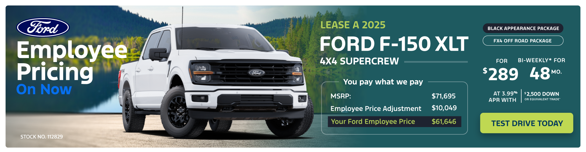 Lease a 2025 Ford F-150 XLT 4X4 SuperCrew for $289 bi-weekly*