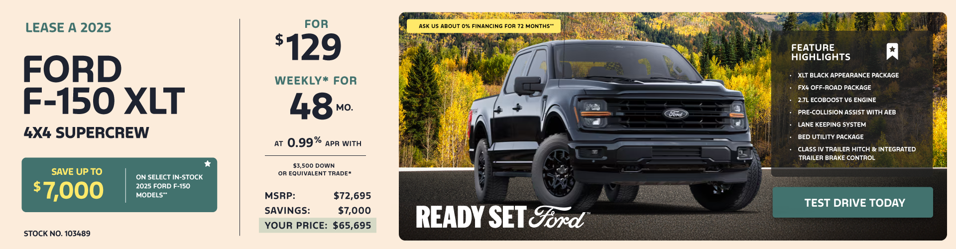 Lease a 2025 Ford F-150 XLT 4X4 SuperCrew for $129 weekly*