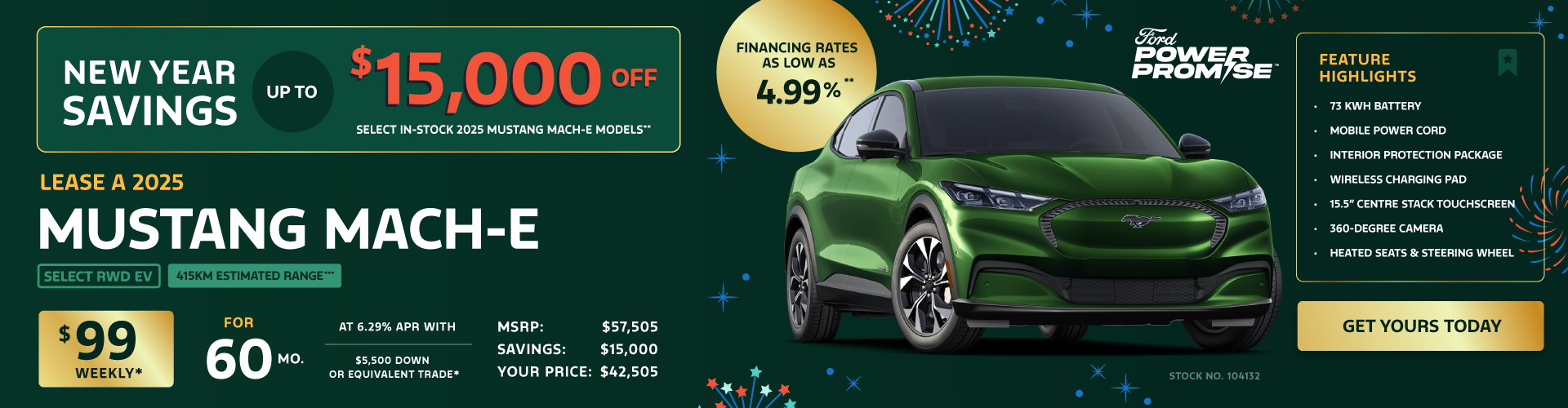 Lease a 2025 Ford Mustang Mach-E Select RWD EV for $99 weekly*