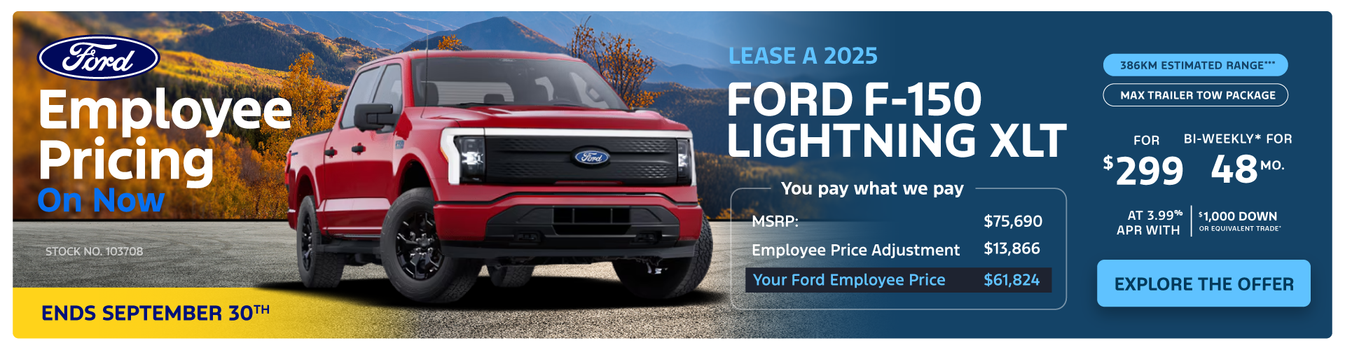 Lease a 2025 Ford F-150 Lightning XLT 4X4 SuperCrew for $299 bi-weekly*