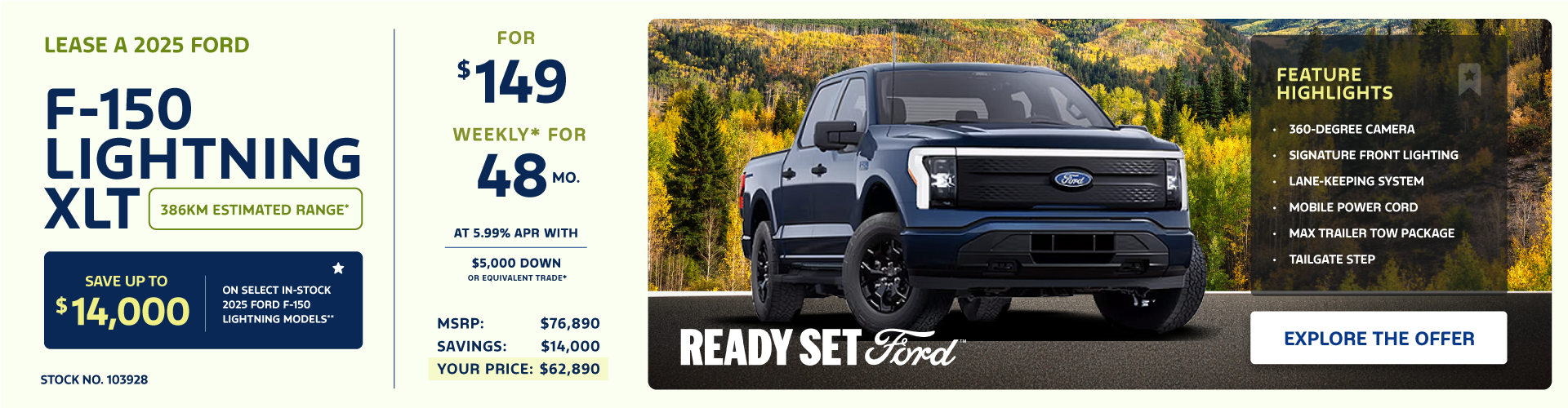 Lease a 2025 Ford F-150 Lightning XLT 4X4 SuperCrew for $149 weekly*