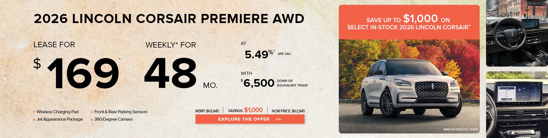 Lease a 2026 Lincoln Corsair Premiere AWD for $169 weekly*