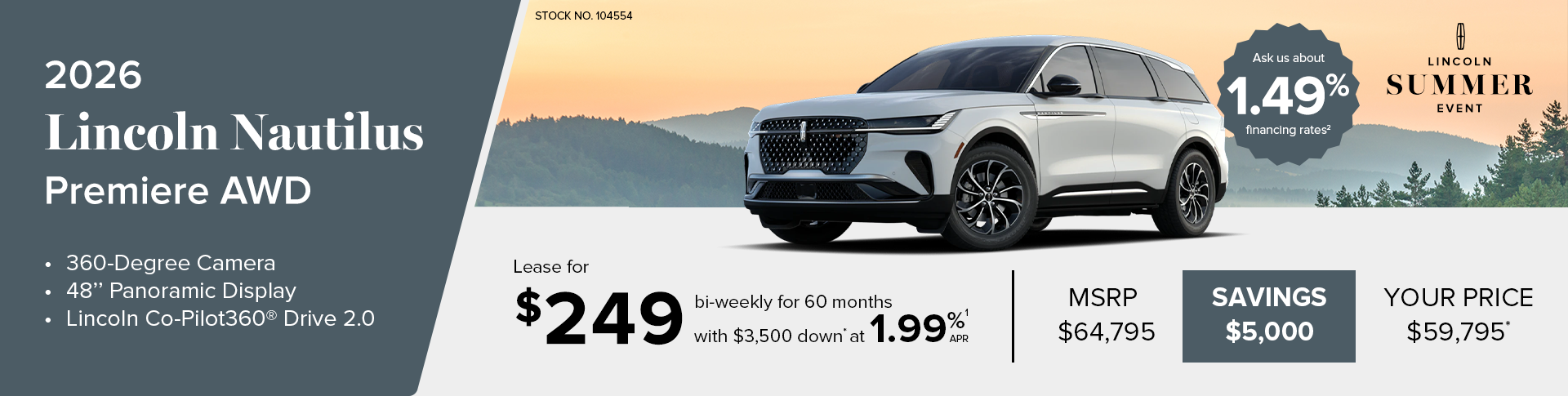 Lease a 2026 Lincoln Nautilus Premiere AWD for $249 bi-weekly*