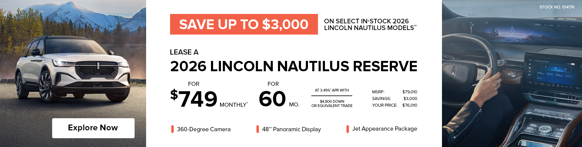 Lease a 2026 Lincoln Nautilus Reserve AWD for $749 monthly*