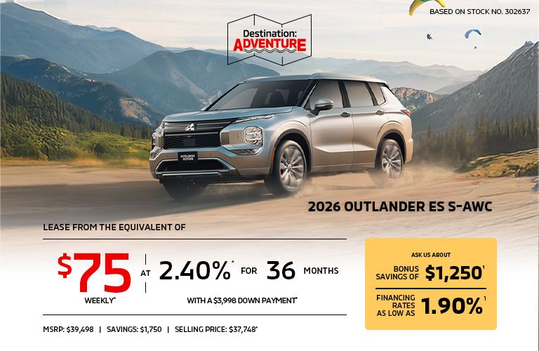 Lease a 2026 Mitsubishi Outlander ES S-AWC for as low as $75 weekly*