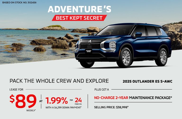 Lease a 2025 Mitsubishi Outlander ES S-AWC for as low as $89 weekly*