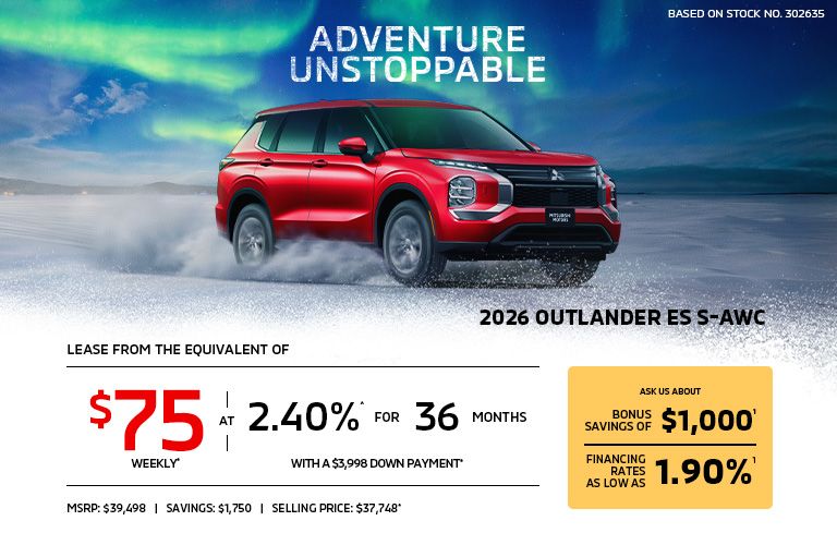 Lease a 2026 Mitsubishi Outlander ES S-AWC for as low as $75 weekly*