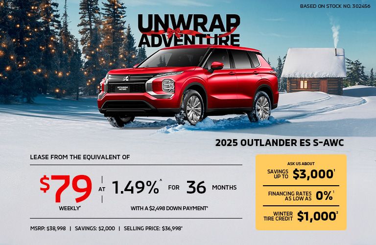 Lease a 2025 Mitsubishi Outlander ES S-AWC for as low as $79 weekly*