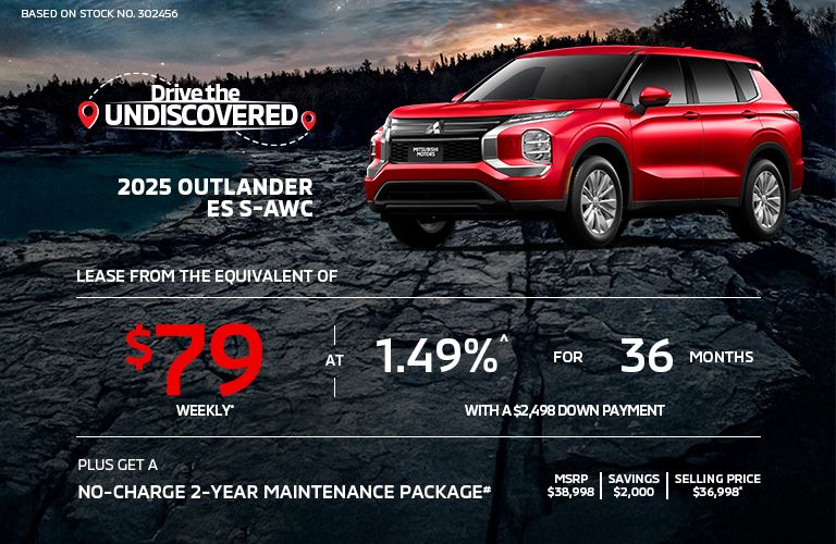 Lease a 2025 Mitsubishi Outlander ES S-AWC for as low as $79 weekly*
