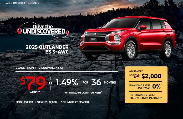 Lease a 2025 Mitsubishi Outlander ES S-AWC for as low as $79 weekly*