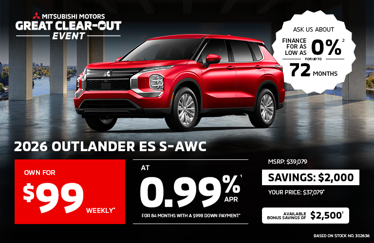 Own a 2026 Mitsubishi Outlander ES S-AWC for as low as $99 weekly*