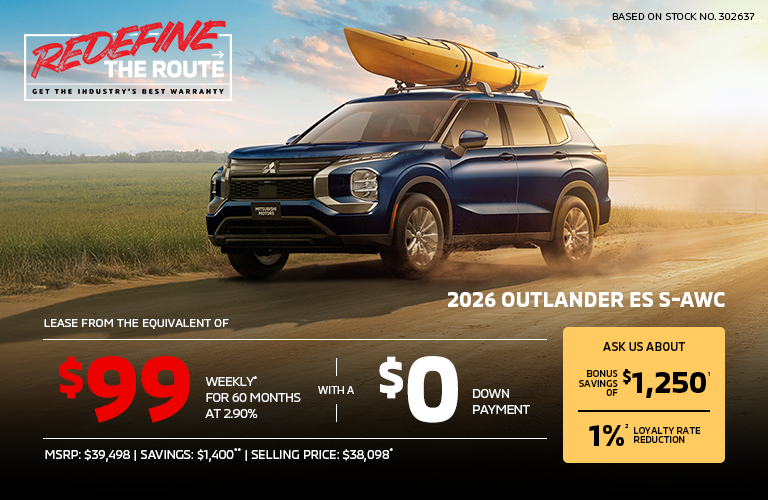 Lease a 2026 Mitsubishi Outlander ES S-AWC for as low as $99 weekly*