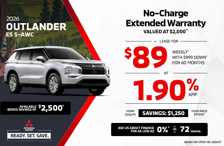 Lease a 2026 Mitsubishi Outlander ES S-AWC for as low as $89 weekly*