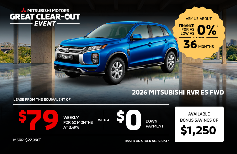 Lease a 2026 Mitsubishi RVR ES FWD for as low as $79 weekly*