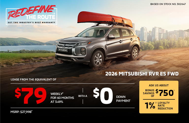 Lease a 2026 Mitsubishi RVR ES FWD for as low as $79 weekly*