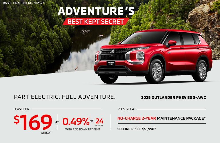 Lease a 2025 Mitsubishi Outlander PHEV ES S-AWC for as low as $169 weekly*