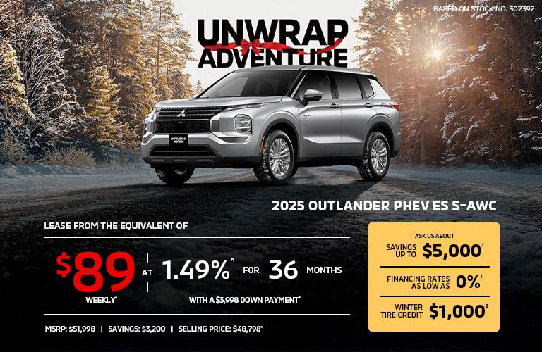 Lease a 2025 Mitsubishi Outlander PHEV ES S-AWC for as low as $89 weekly*