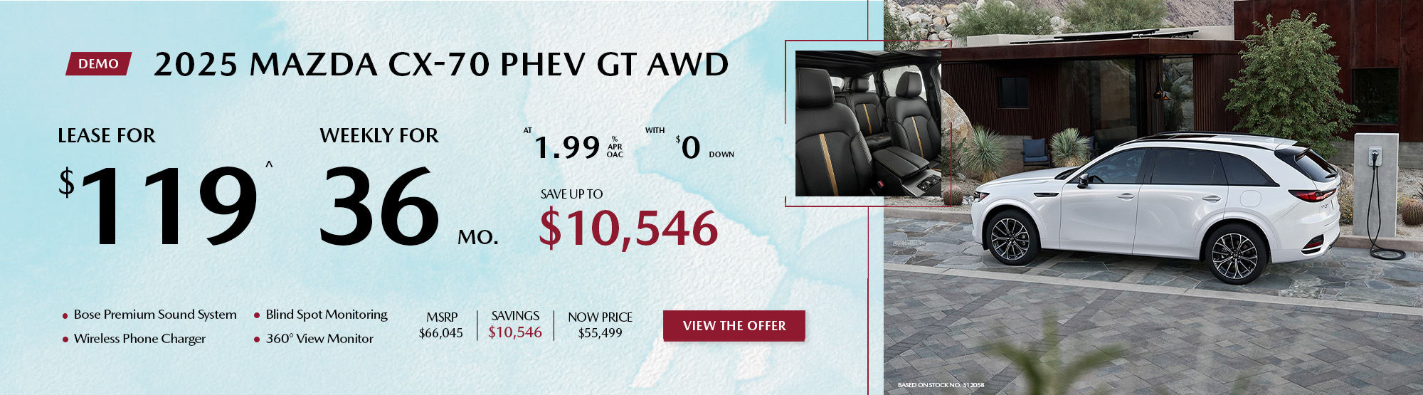 Lease a 2025 Mazda CX-70 PHEV GT AWD for $119 per week*