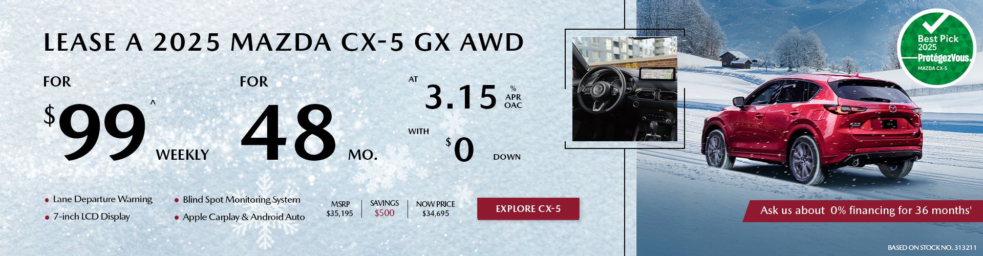 Lease a 2025 Mazda CX-5 GX AWD for $99 per week*