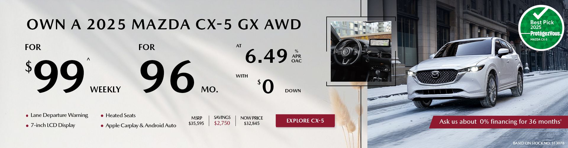 Own a 2025 Mazda CX-5 GX AWD for $99 per week*