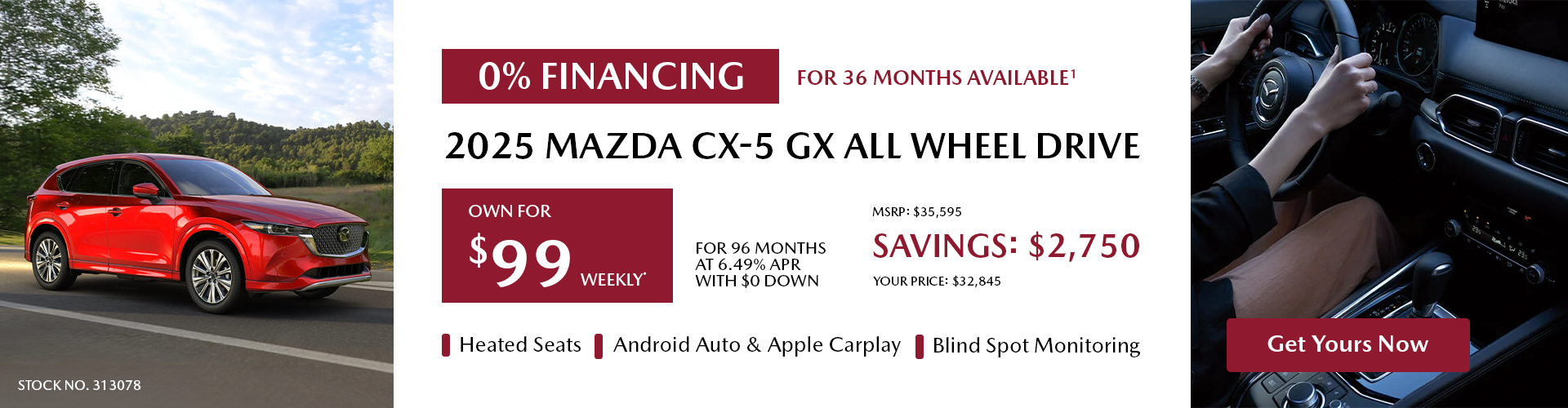 Own a 2025 Mazda CX-5 GX AWD for $99 per week*