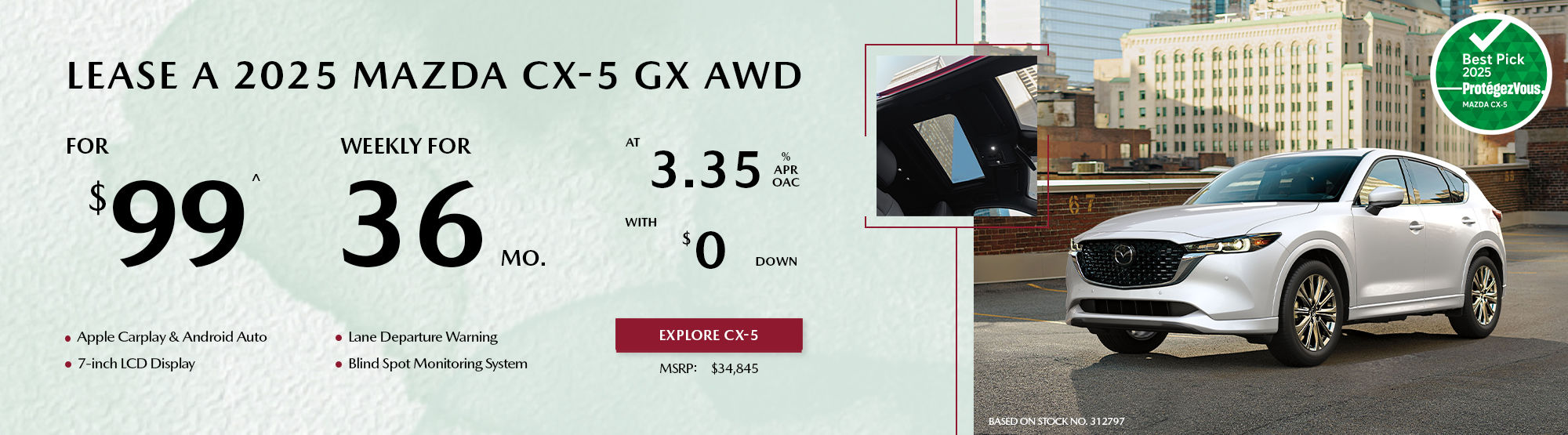 Lease a 2025 Mazda CX-5 GX AWD for $99 per week*
