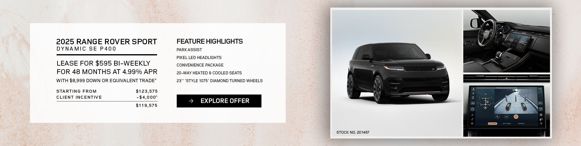 Lease a 2025 Range Rover Sport Dynamic SE P400 for $595 bi-weekly*