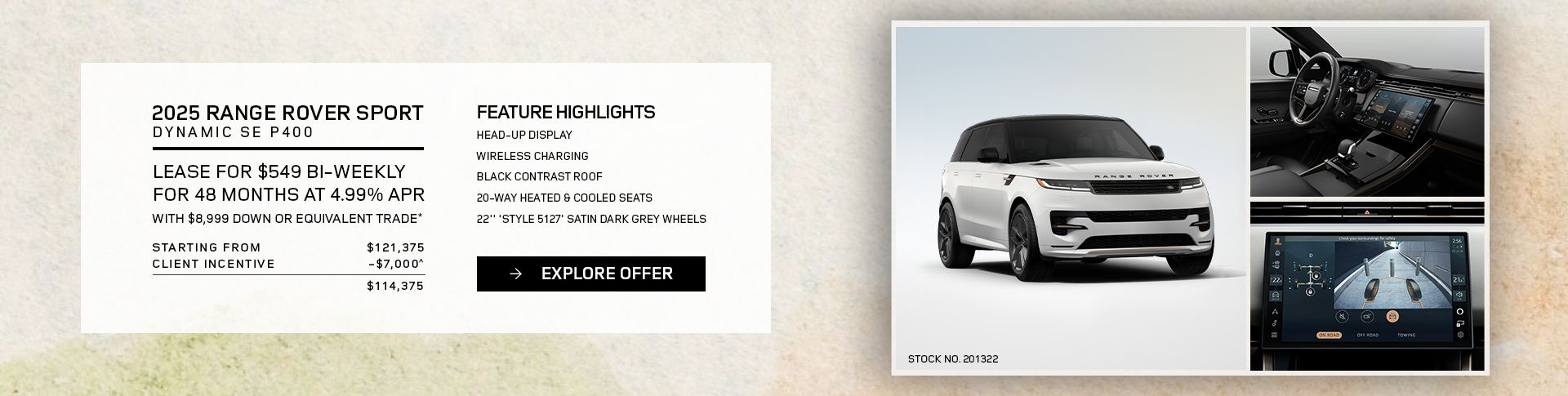 Lease a 2025 Range Rover Sport Dynamic SE P400 for $549 bi-weekly*