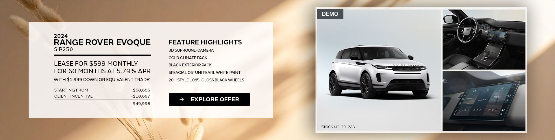 Lease a 2024 Range Rover Evoque S P250 AWD for $599 monthly*