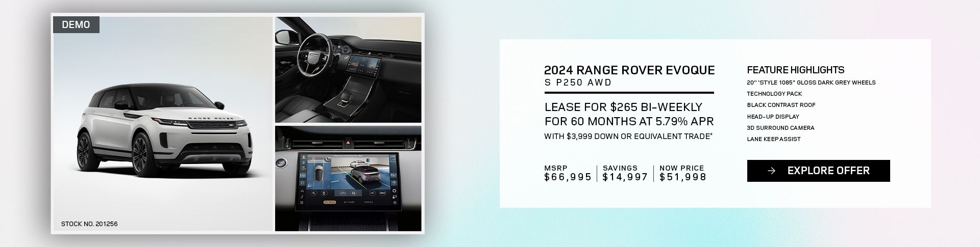 Lease a 2024 Range Rover Evoque S P250 AWD for $265 bi-weekly*