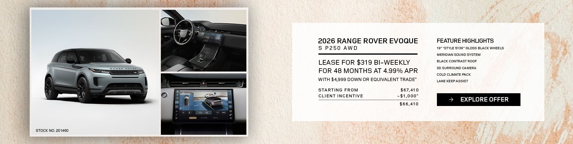 Lease a 2026 Range Rover Evoque S P250 AWD for $319 bi-weekly*