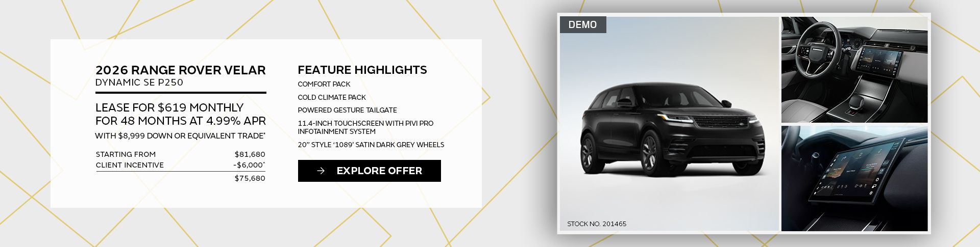 Lease a 2026 Range Rover Velar Dynamic SE P250 for $619 monthly*