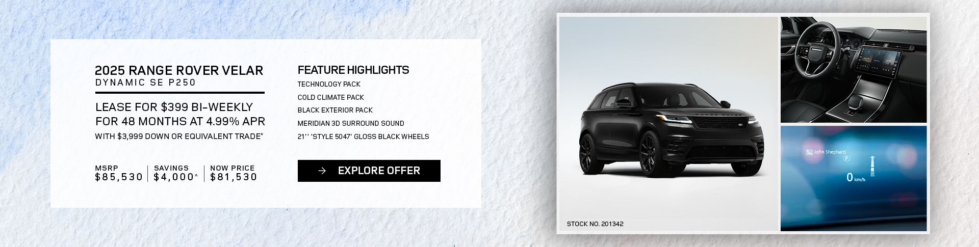 Lease a 2025 Range Rover Velar Dynamic SE P250 for $379 bi-weekly*