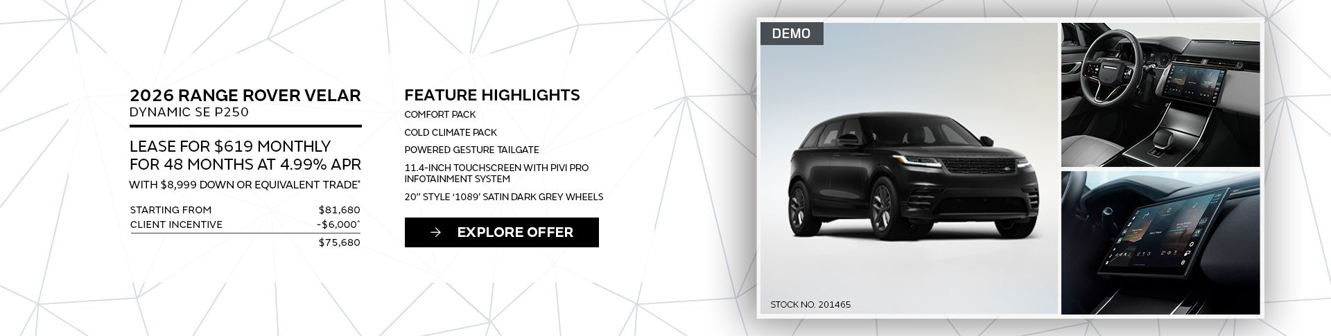 Lease a 2026 Range Rover Velar Dynamic SE P250 for $619 monthly*