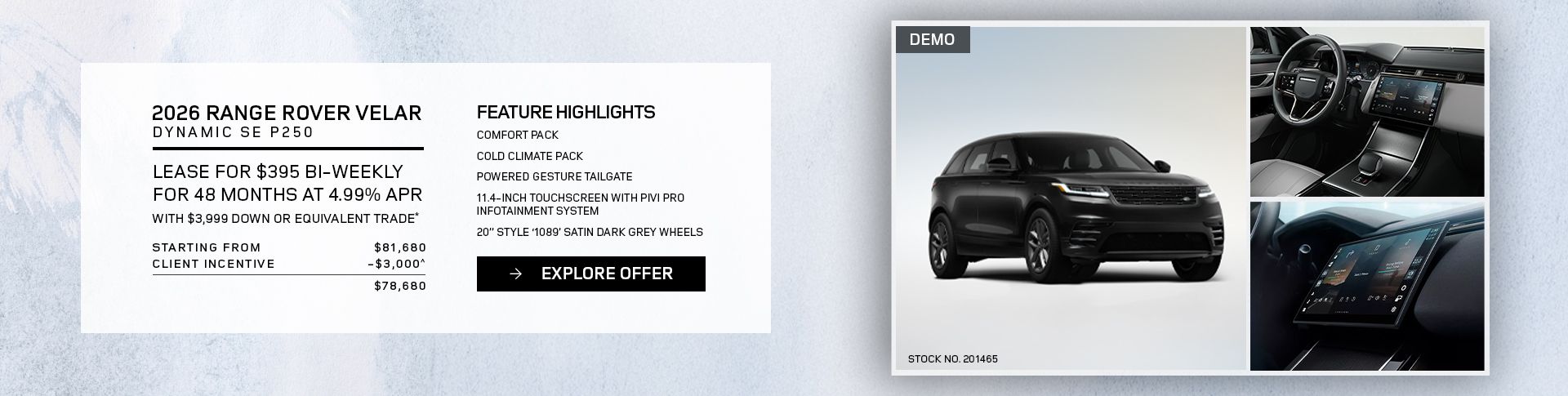 Lease a 2026 Range Rover Velar Dynamic SE P250 for $395 bi-weekly*