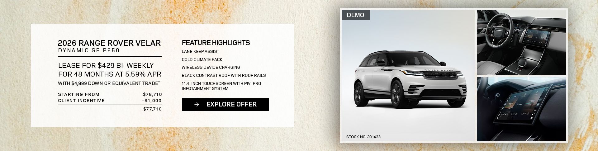 Lease a 2026 Range Rover Velar Dynamic SE P250 for $429 bi-weekly*
