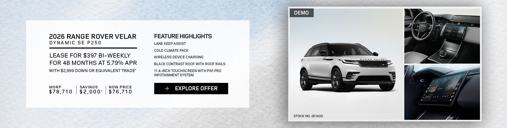Lease a 2026 Range Rover Velar Dynamic SE P250 for $397 bi-weekly*
