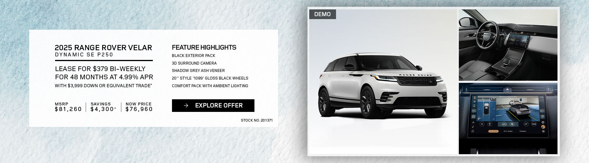Lease a 2025 Range Rover Velar Dynamic SE P250 for $379 bi-weekly*